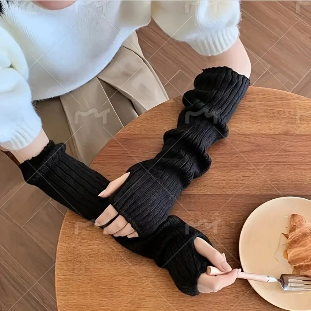 🎉HP! ❤️ Black Ribbed Knit Fingerless Thumbhole Arm Warmers